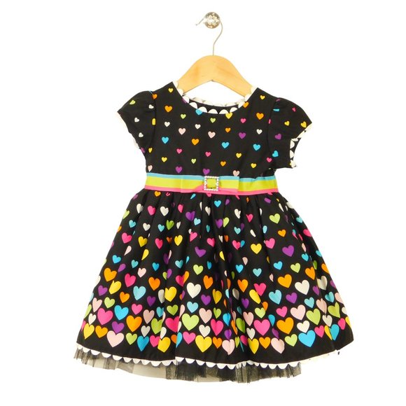 Youngland Girls 2T Heart Print A-line Poplin Dress - Picture 1 of 9